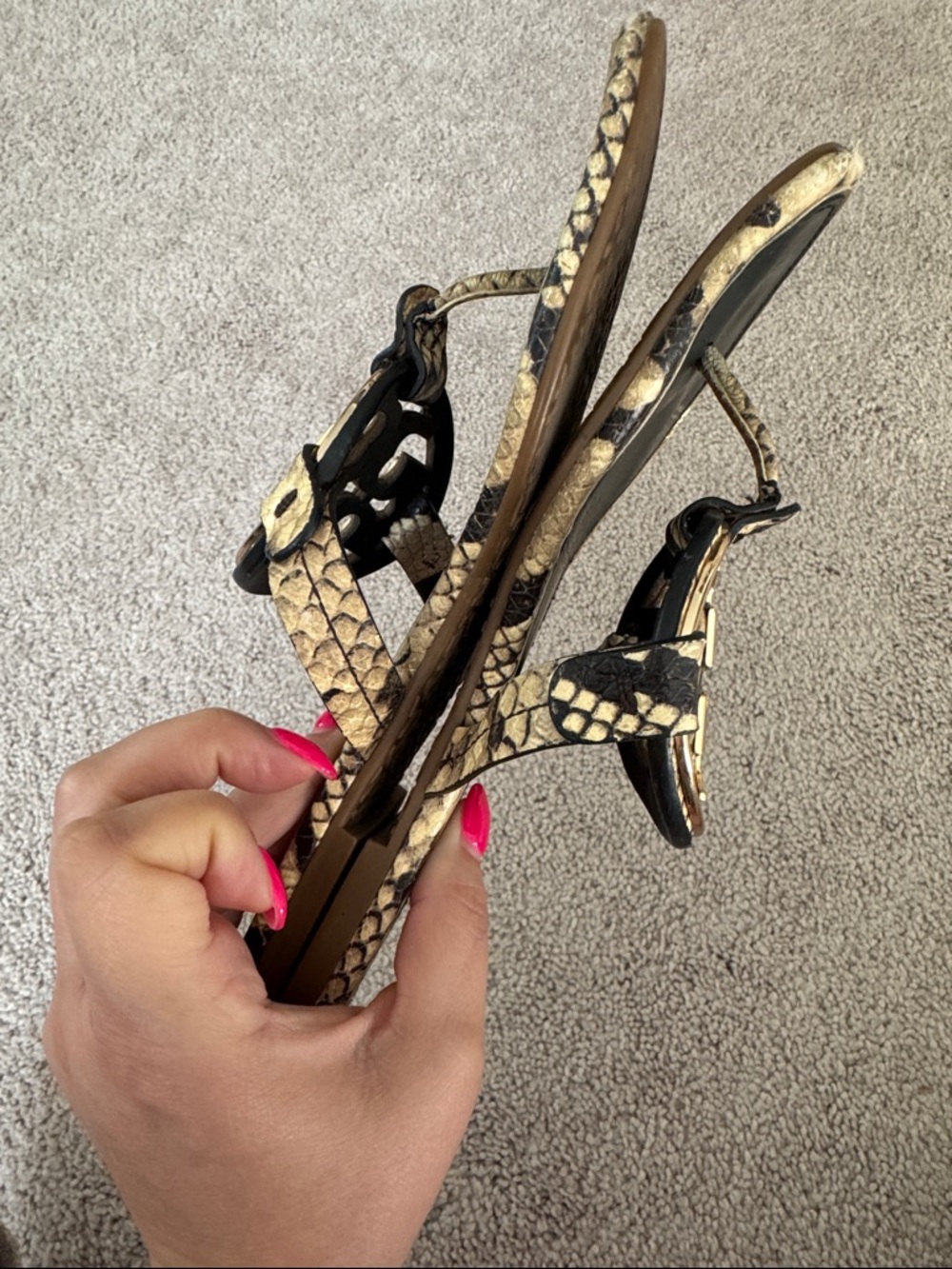 Tory Burch Miller Sandals - Snakeskin with Gold Logo - Picture 5 of 5